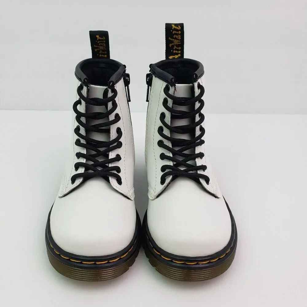 Dr Doc Martens 1460T Toddler Girls Size 8 White Leather Lace Up Combat Boots